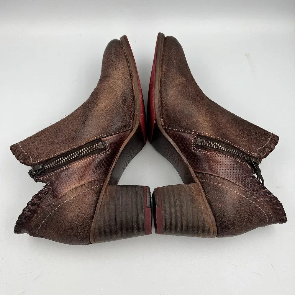 Bed Stu Carla Brown Leather Zipper Ankle Booties Boots Cobbler W 7.5 F393009
